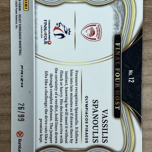 2025-26 Panini Select Euroleague Basketball Card Vassilis Spanoulis like new