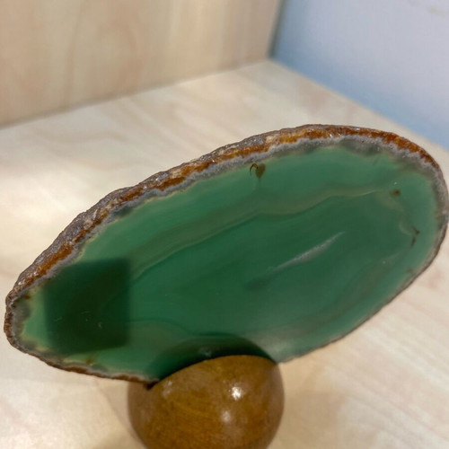 Green agate like new with wooden base