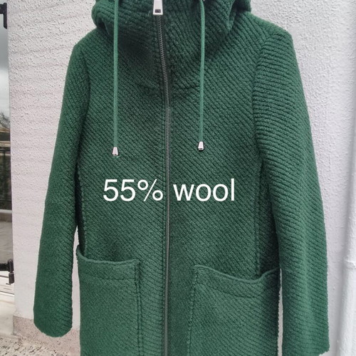 Esprit wool green coat with hood used, size M