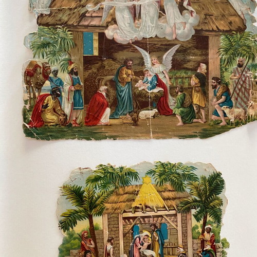 Vintage Christmas Nativity Die-Cut Paper Scraps 1930-1940, 2 pieces