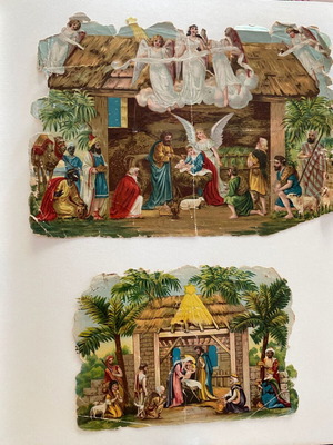Vintage Christmas Nativity Die-Cut Paper Scraps 1930-1940, 2 pieces