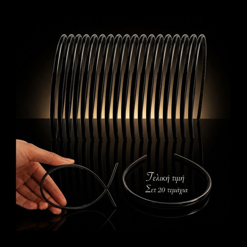 Black Thin Glossy Hairbands 0.6 cm, set of 20