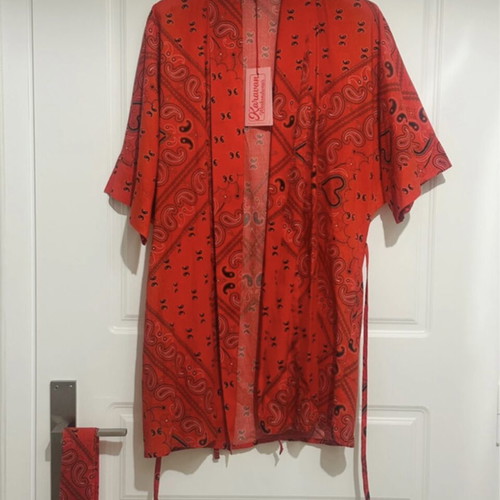 Karavan Ariadne Bandana-Print Kimono New, One Size, Black and Red