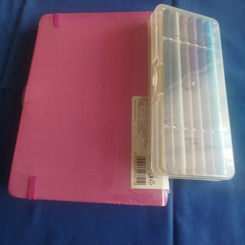 Large pink notebook and United Office fineliner pen set new