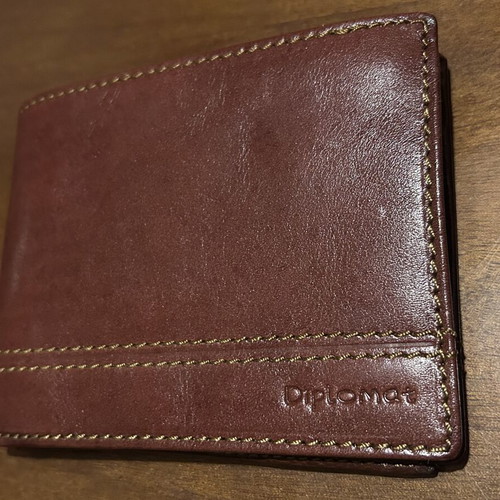 Diplomat brown leather wallet, new with box