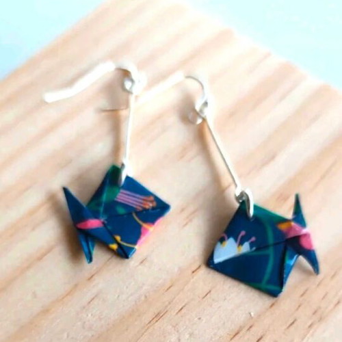 Origami earrings like new, blue and pink