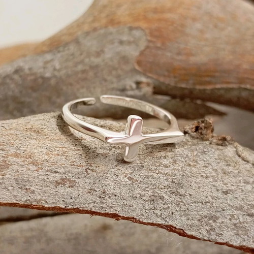 Silver ring with cross new 925 sterling silver adjustable