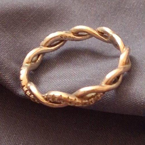Silver braided ring with zircon, size 7