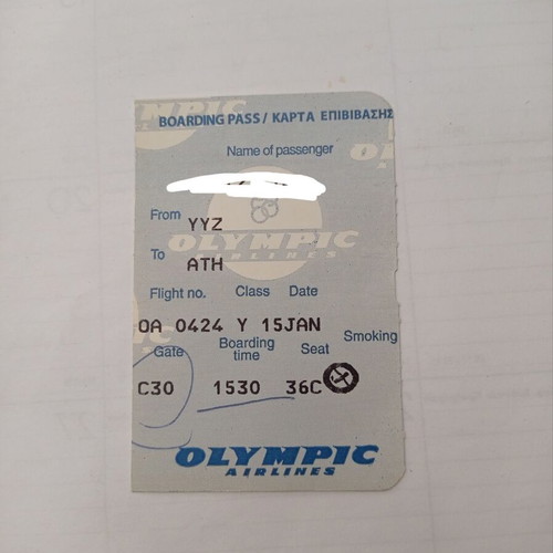 Olympic Airlines collectible ticket used, 1990s decade