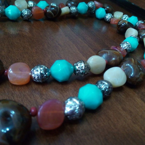 Colorful long necklace like new metal and glass beads