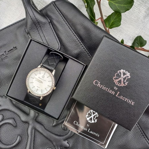 Christian Lacroix women's watch new with black leather strap