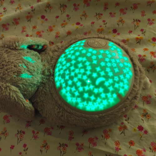 Children's Night Projector used with plush bunny and musical teddy bear gift