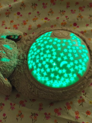 Children's Night Projector used with plush bunny and musical teddy bear gift