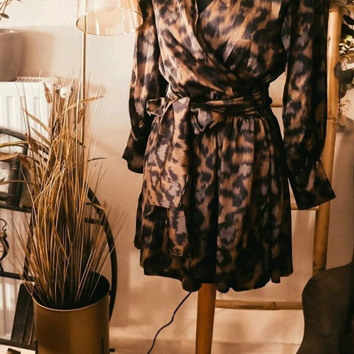 Souvenir wrap dress with animal print, size S, like new