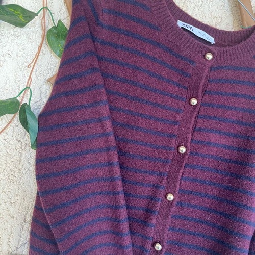 Zara wool women's cardigan like new, size S, blue-bordeaux
