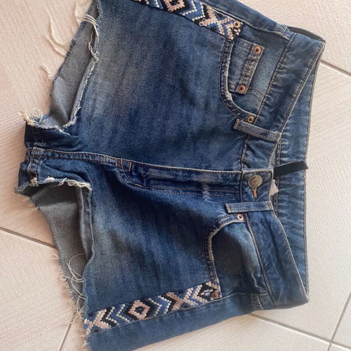 Denim shorts used with side design, size 34, blue H&M