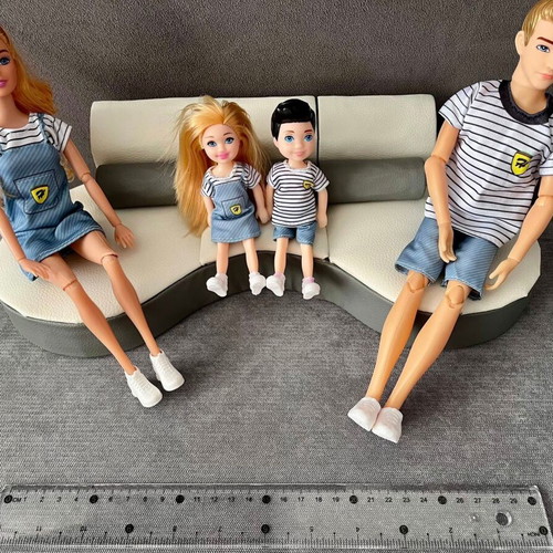 Designer white leather sofa with gray accent and cushions for Barbie