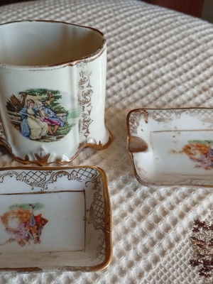Vintage Alka-Kunst porcelain smoking set with romantic Fragonard scenes