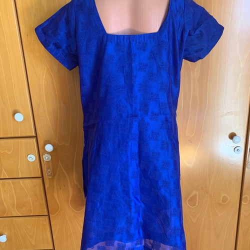 Blue tunic with gold embroidery and side slit, new, size L