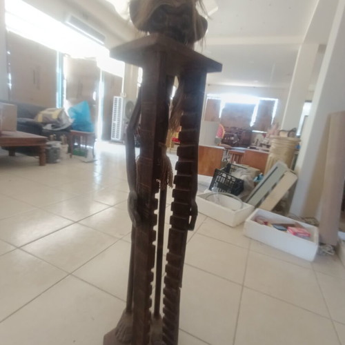 Vintage handmade ethnic wooden CD stand statue