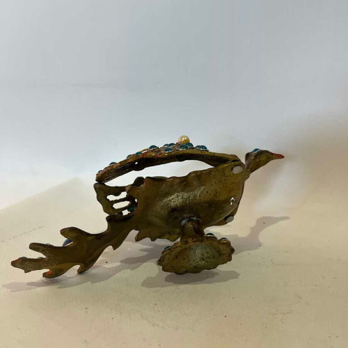 Vintage brass peacock ashtray with decorative stones used