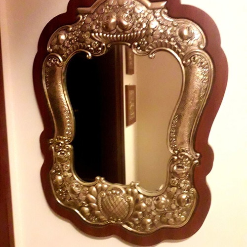 Silver handmade mirror 950 grade with wooden back, like new