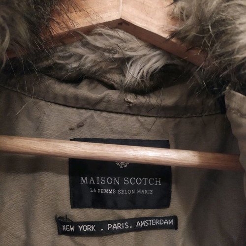 Maison Scotch women's military jacket used, green with detachable fur collar