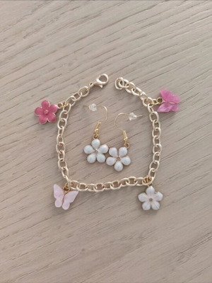 Bracelet and earrings set like new, pink shades