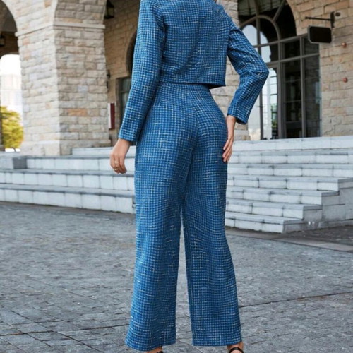 Womens Blue Tweed Jacket and Trousers Set new, size medium