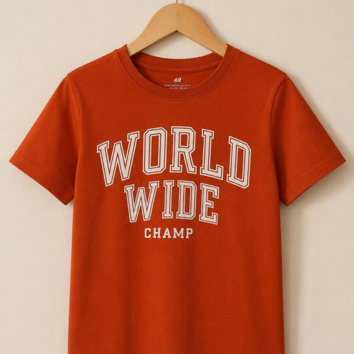 H&M boys' T-shirt, age 6, orange with print