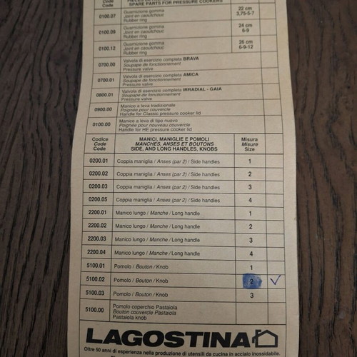 Lagostina No2 Lid Knob new