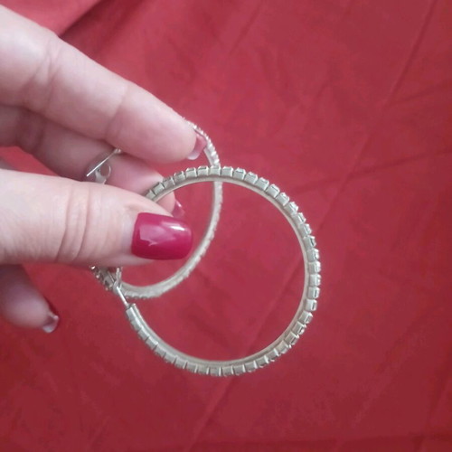 Hoop earrings like new, silver with zircon