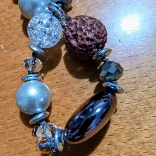 Women's handmade long necklace with lava stones and silver roses, new