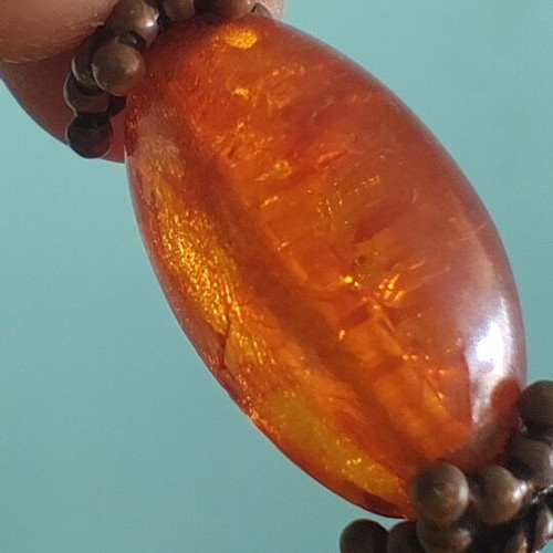 Worry Beads Baltic Pressed Amber Vintage used, silver details, 19 beads
