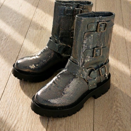 Women's biker boots shiny grey like new