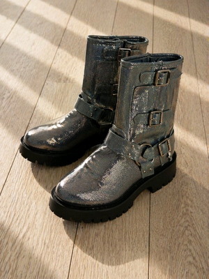 Women's biker boots shiny grey like new
