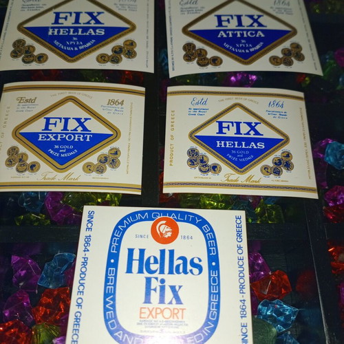 Vintage FIX Hellas beer label collection, 10 pieces, mint condition
