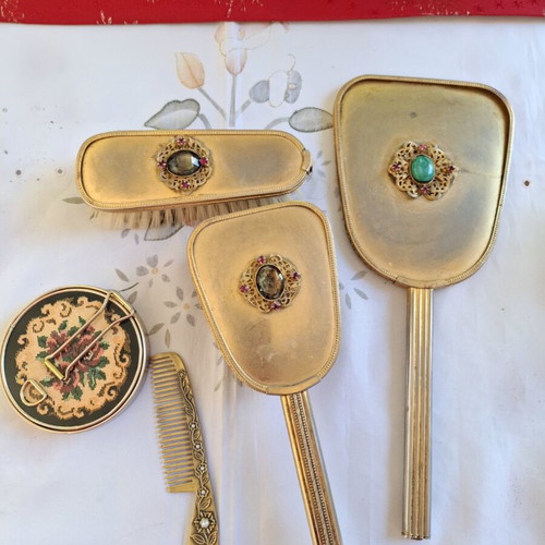 Boudoir grooming set 1930-1940 gold plated, vintage, 5 pieces