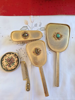 Boudoir grooming set 1930-1940 gold plated, vintage, 5 pieces