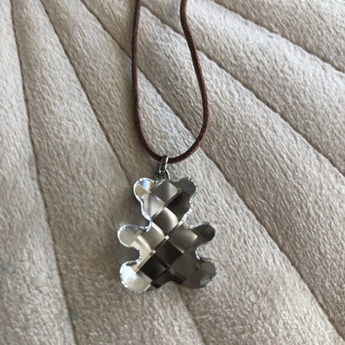 Swarovski bear necklace new with brown leather strap