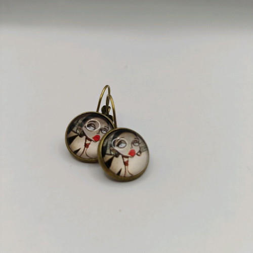 Dangling earrings 14mm girl new, beige and red