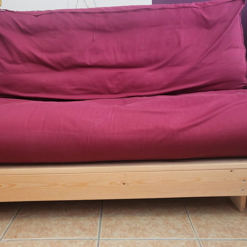 Futon sofa bed, pine wood, multifunctional