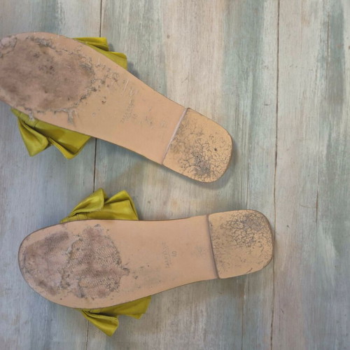 Zara flat mules size 40 used, green and gold