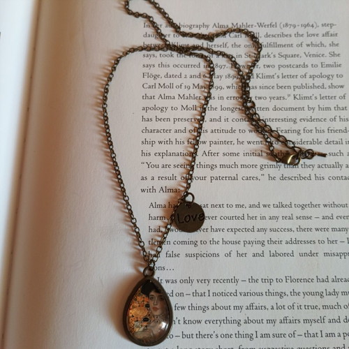 Woman in Gold Art Pendant Handmade Tear Drop Necklace