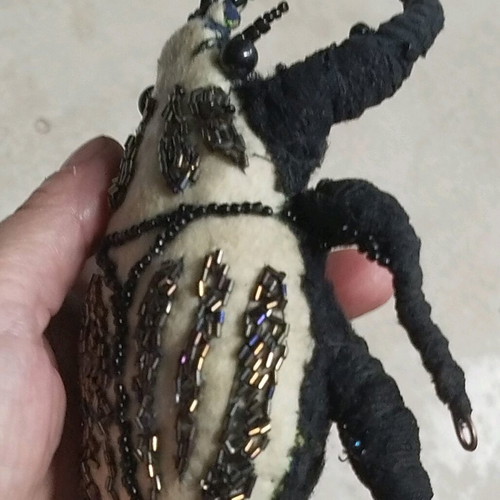 Art object Beetle new fabric with beads
