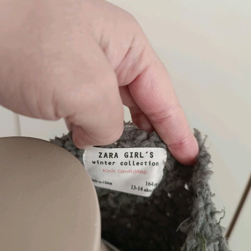 Zara Girls Khaki Long Cardigan Type Sheep Used, Size 13-14 Years