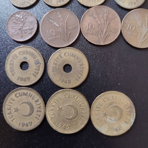 Turkish coins used, lot of 17 pieces 1948–1964