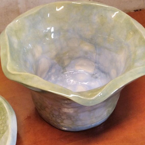 Ceramic chocolate pot and ashtray like new, handmade, blue and green