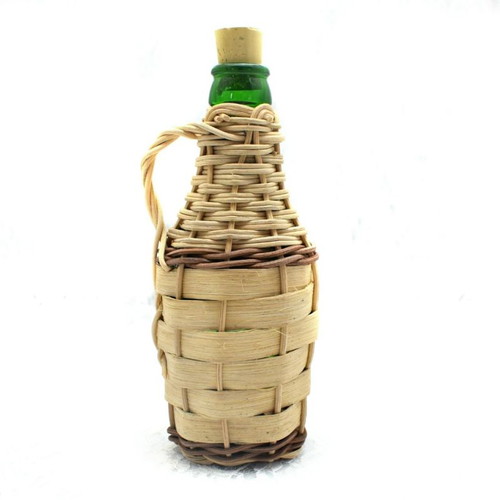 Small damigiana with wickerwork new, 20cm height, green glass