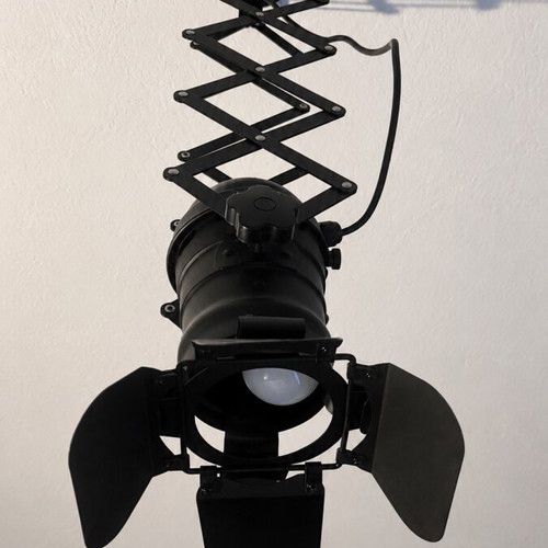 Industrial spotlight with scissor arm used, metal, black matte finish